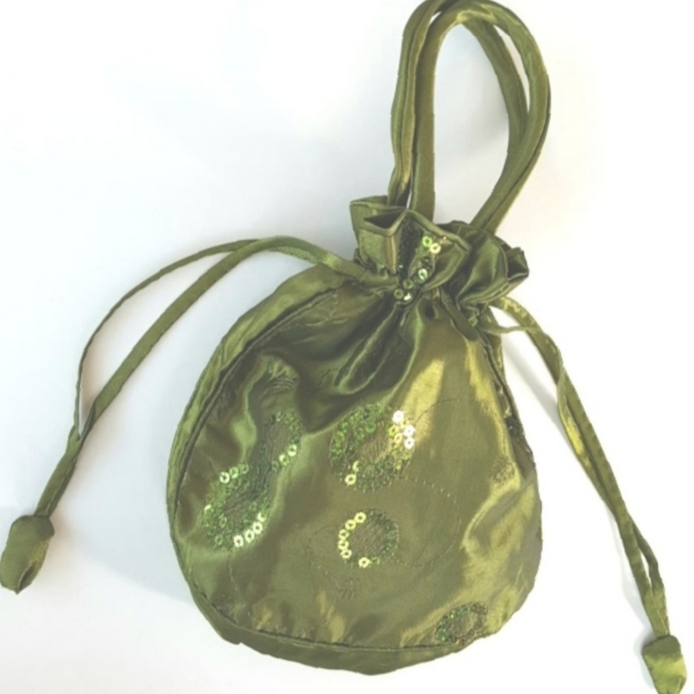 Sequins Pouch Purse Drawstring Sparkly Green Small Handbag Fairy Fest